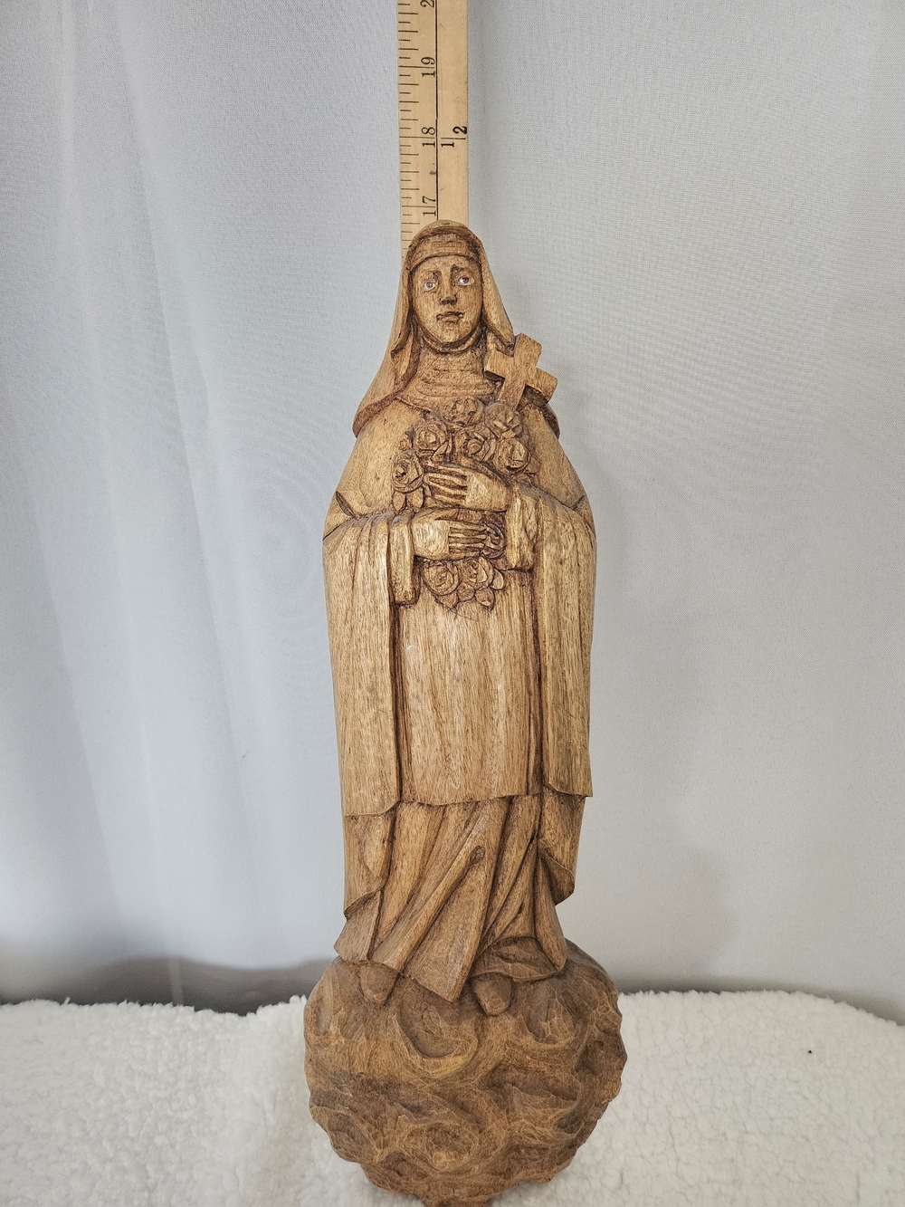 Hand Carved Wooden Virgin Mary Wall Plaque 16" Our Lady Miraculous Medal...